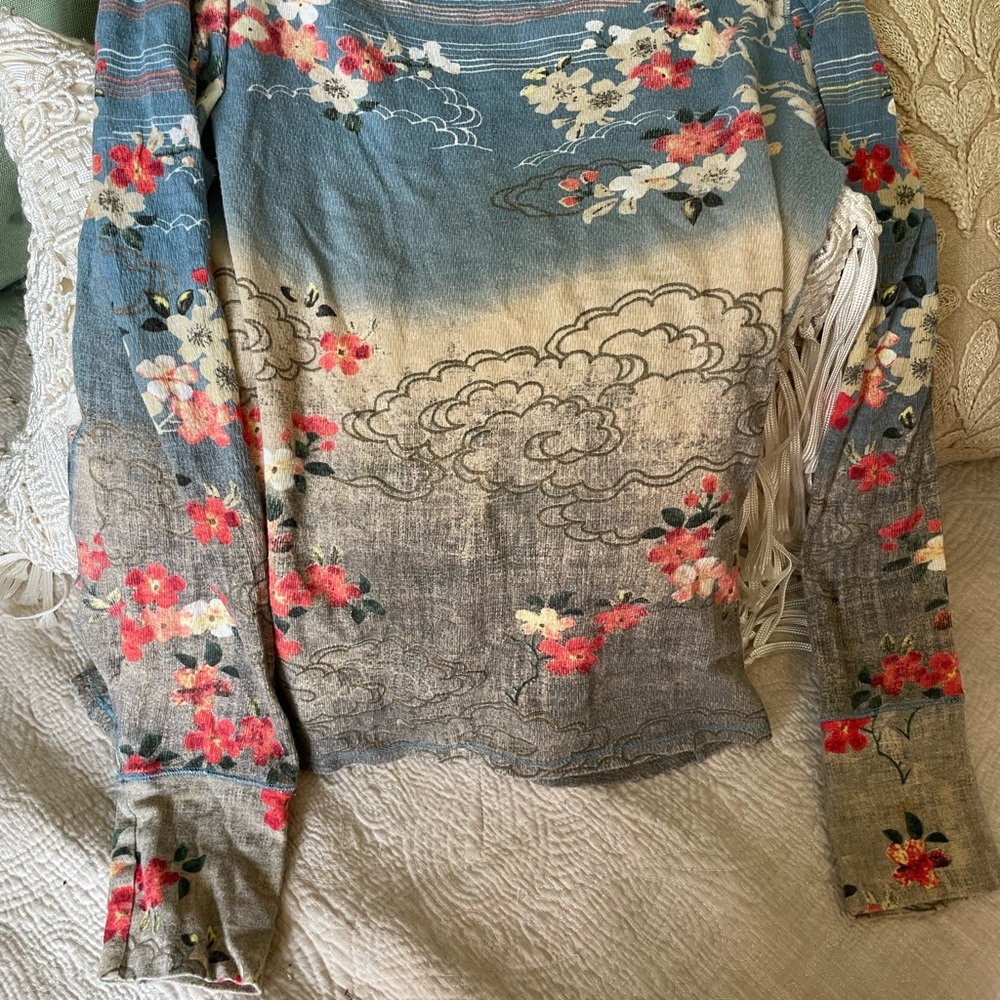 Lucky Brand Floral Ombre Blouse - Blue and Red